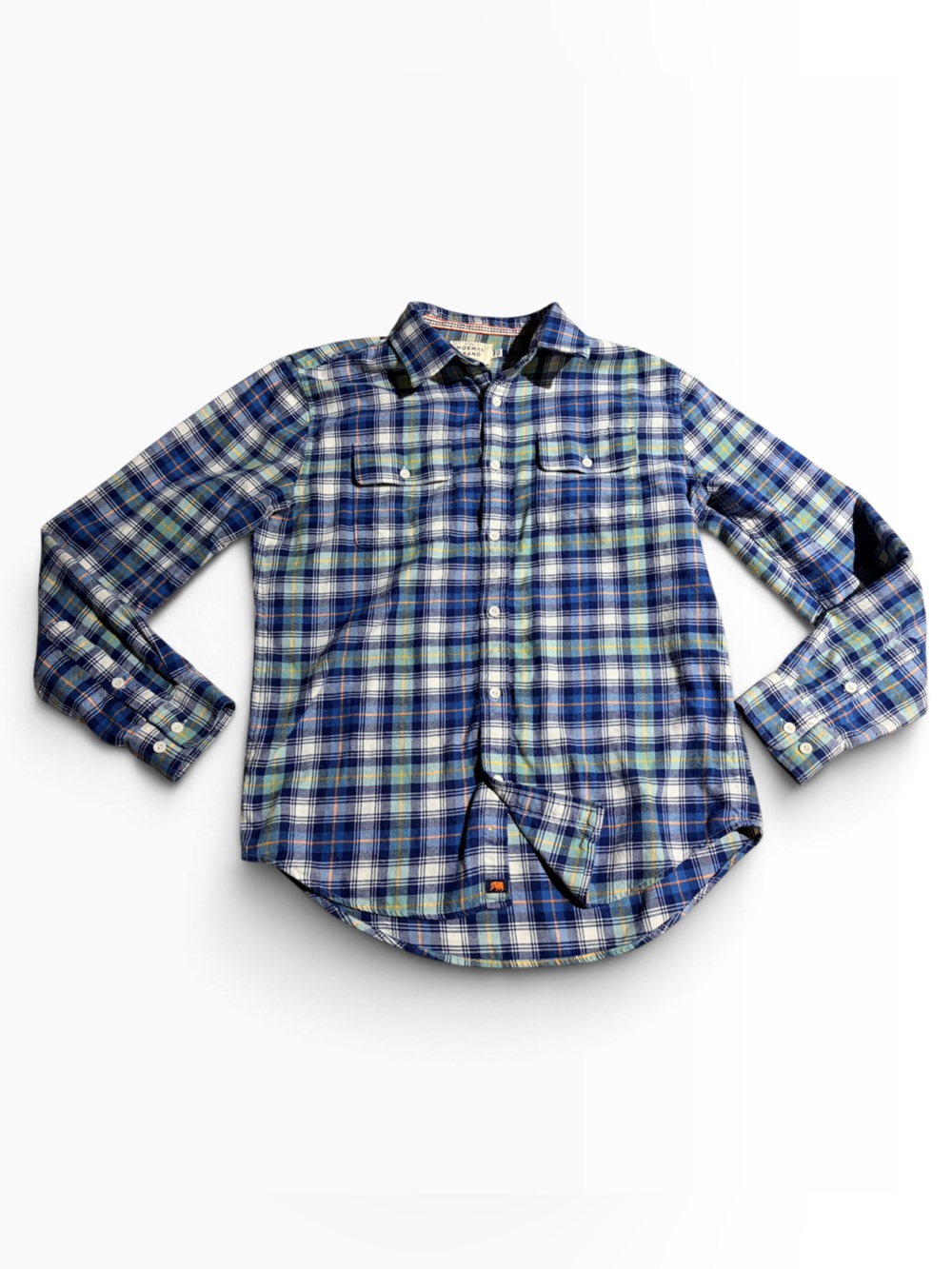 The Normal Brand Conrad Plaid Flannel Shirt Medium Blue Green Cotton Button Down